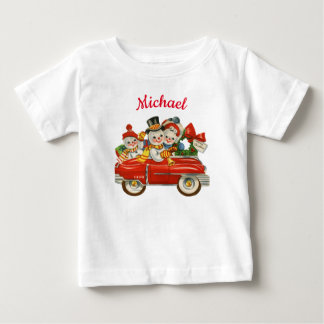 T-shirt Pour Bébé Famille Snowman en voiture Noël nom personnalisé