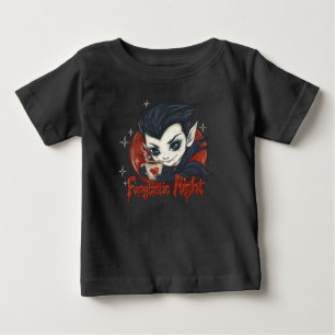 T-shirt Pour Bébé Fantastique nuit. Vampire mignon avec une tasse de