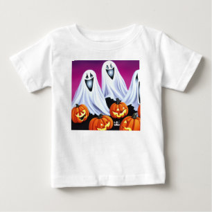 T-shirt Pour Bébé Fantômes et Citrouilles d'Halloween
