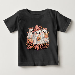 T-shirt Pour Bébé Fantômes et citrouilles roses effrayants et mignon
