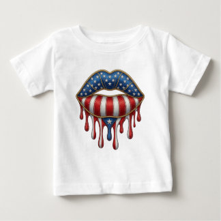 T-shirt Pour Bébé Faux Broderie Or Lèvres Patriotiques