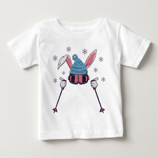 T-shirt Pour Bébé Faux yarn skiing rabbit winter humor (Devant)