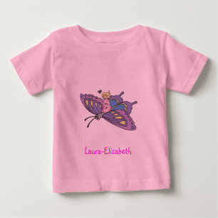 T-shirt Pour Bébé Fée en rose volant sur papillon