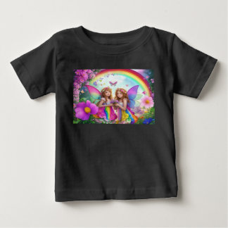 T-shirt Pour Bébé Fées colorées avec fleurs et arc-en-ciel