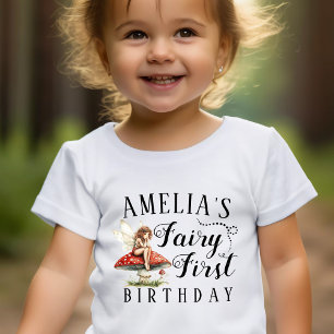 T-shirt Pour Bébé Fées Filles Champignons Magiques Premier Anniversa