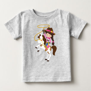 T-shirt Pour Bébé Femme, Sheriff, Cheval, Lasso, Cheveux Brown