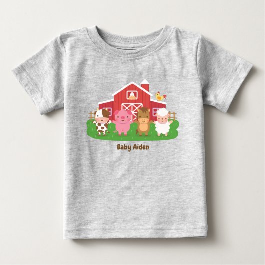 T-shirt Pour Bébé Ferme de grange mignonne Animaux Bébé (Devant)