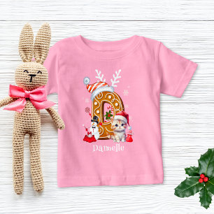 T-shirt Pour Bébé Festif Christmas Kitten Gingerbread Lettre D Girl