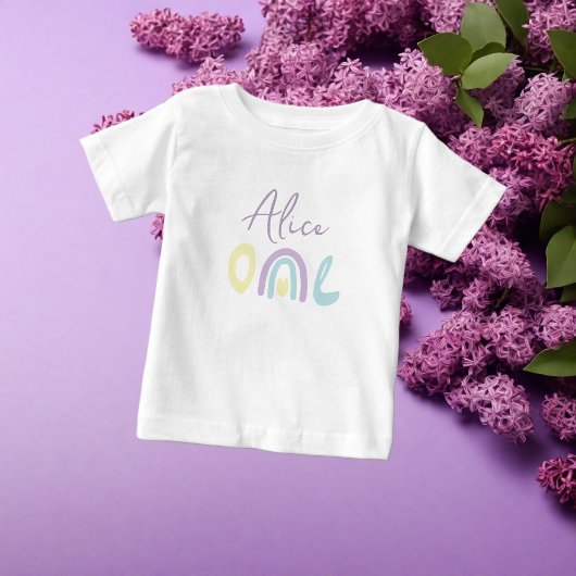 T-shirt Pour Bébé Fête d'anniversaire 1 an arc-en-ciel lilas pastel