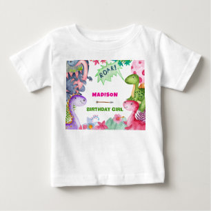 T-shirt Pour Bébé Fête d'anniversaire 4 ans dinosaure fille mignonne