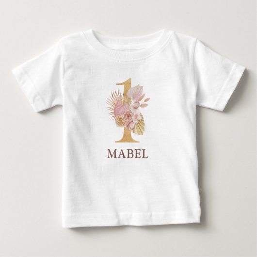 T-shirt Pour Bébé Fête d'anniversaire Bohème Fleurie 1 an (Devant)