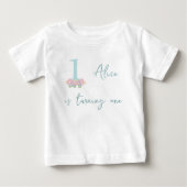 T-shirt Pour Bébé Fête d'anniversaire de 1 an bleu floral et rose pa (Devant)