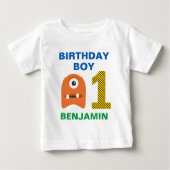 T-shirt Pour Bébé Fête d'anniversaire de 1 an de monstre mignon (Devant)