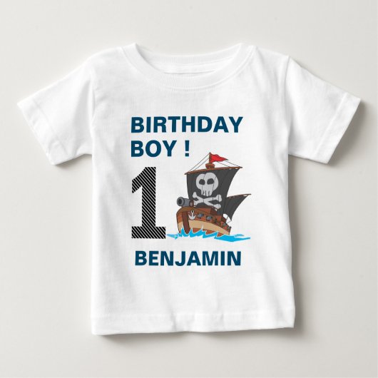 T-shirt Pour Bébé Fête d'anniversaire de 1 an de pirate mignon (Devant)