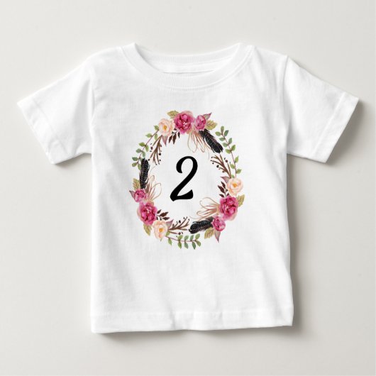 T-shirt Pour Bébé Fête d'anniversaire de 2 ans Bohème Fleurie Fémini (Devant)