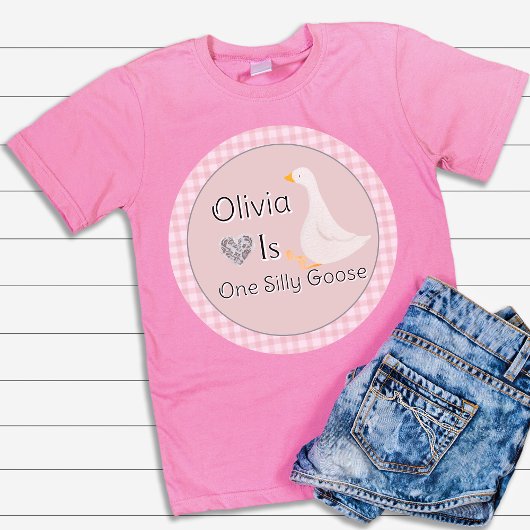 T-shirt Pour Bébé Fête d'anniversaire de fille Gingham Rose Une Oie 