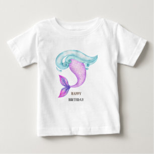 T-shirt Pour Bébé Fête d'anniversaire de la sirène rose violet bleu
