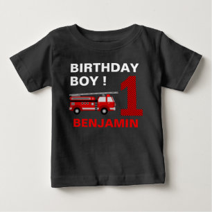 T-shirt Pour Bébé Fête d'anniversaire du 1er camion de pompiers