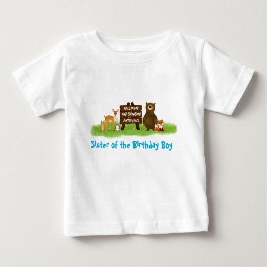 T-shirt Pour Bébé Fête d'anniversaire rustique forêt Animaux Petite (Devant)
