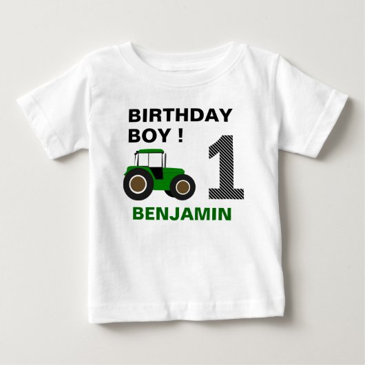 T-shirt Pour Bébé Fête d'anniversaire tracteur de ferme vert (Devant)