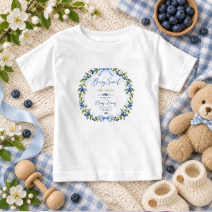 T-shirt Pour Bébé Fête de bébé Berry Sweet   Gingham bleu Myrtille