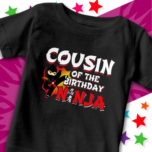 T-shirt Pour Bébé Fête de Cousin dans le Style de Bande Dessinée du 
