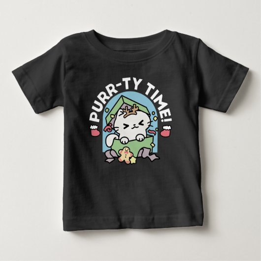 T-shirt Pour Bébé Fête de Noël avec Purr-ty Time Cat (Devant)