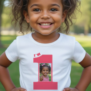 T-shirt Pour Bébé Fête des 1 an Filles Rose Une Photo