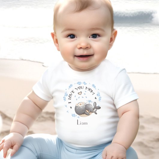T-shirt Pour Bébé Fête des mères Je t'aime maman Nom personnalisé