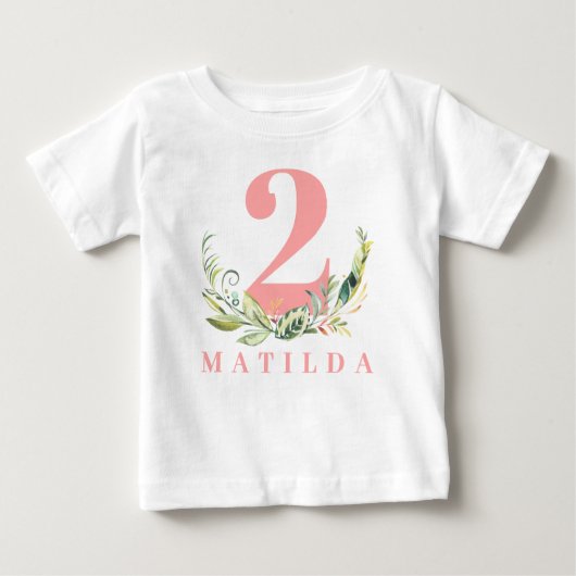 T-shirt Pour Bébé Feuillage de 2e anniversaire + numéro d'âge floral (Devant)