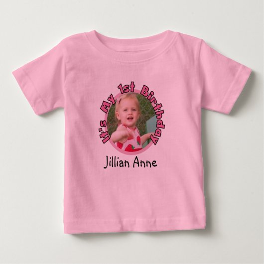 T-shirt Pour Bébé Fille Ajouter photo et nom 1er Anniversaire T-shir (Devant)