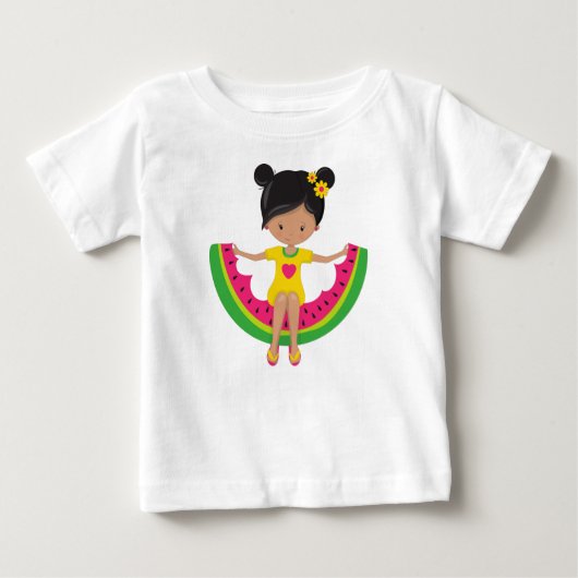 T-shirt Pour Bébé Fille au Pastèque, Fille Latina, Robe, Tongs (Devant)