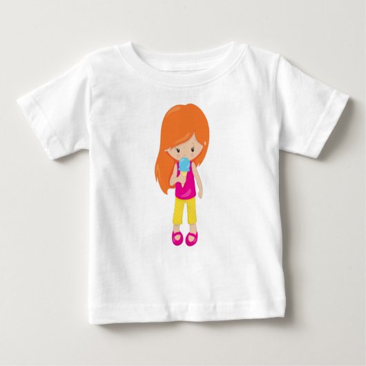 T-shirt Pour Bébé Fille Avec Crème De Glace, Cheveux Orange, Mignonn (Devant)
