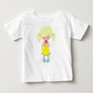 T-shirt Pour Bébé Fille Avec Crème De Glace, Mignonne Fille, Cheveux