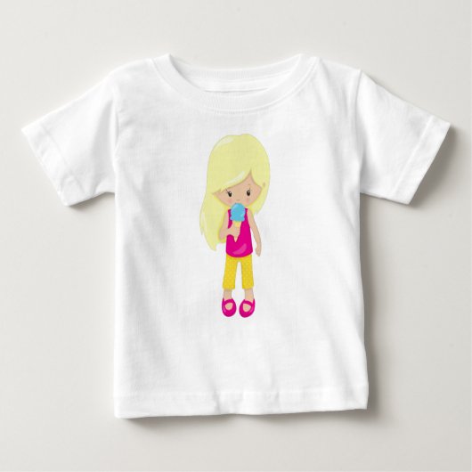 T-shirt Pour Bébé Fille avec glace, cheveux blonds, fille mignonne (Devant)
