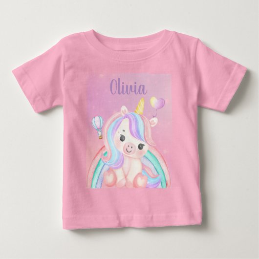 T-Shirt pour bébé fille avec licorne pour annivers (Devant)