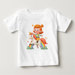 T-shirt Pour Bébé Fille chevauchant une licorne au-dessus d'un arc-e