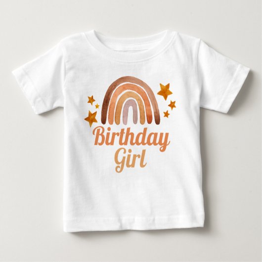 T-shirt Pour Bébé Fille d'anniversaire Aquarelle Boho Arc-en-ciel et (Devant)