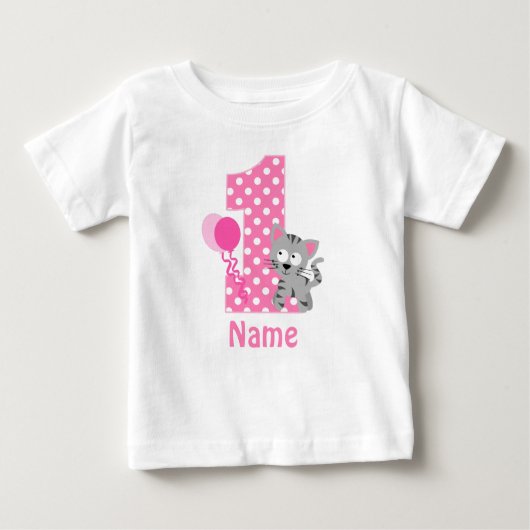 T-shirt Pour Bébé Fille d'anniversaire Kitty Chat rose chemise perso (Devant)