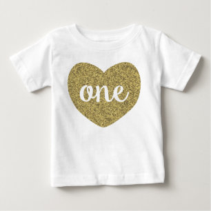 T-shirt Pour Bébé Fille d'anniversaire One Gold Faux Parties scintil