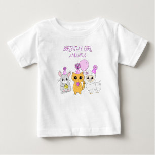 T-shirt Pour Bébé Fille d'anniversaire personnalisée Lama, Kitten et