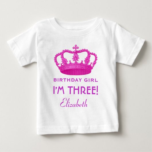 T-shirt Pour Bébé Fille d'anniversaire Royal Princesse Couronne 3 an (Devant)