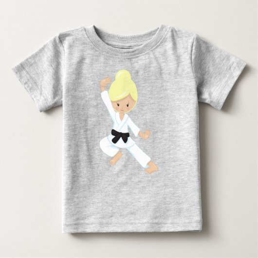T-shirt Pour Bébé Fille de karaté, Fille mignonne, Ceinture noire, C (Devant)