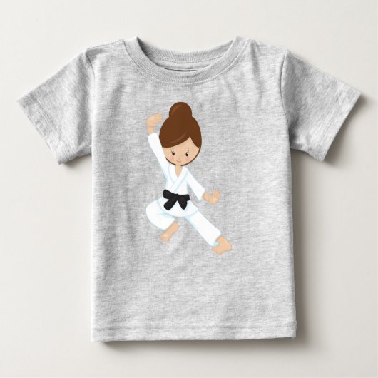 T-shirt Pour Bébé Fille de karaté, jolie fille, ceinture noire, chev (Devant)