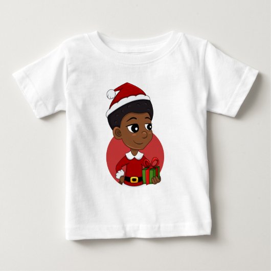T-shirt Pour Bébé Fille de Noël avec un dessin animé afro (Devant)