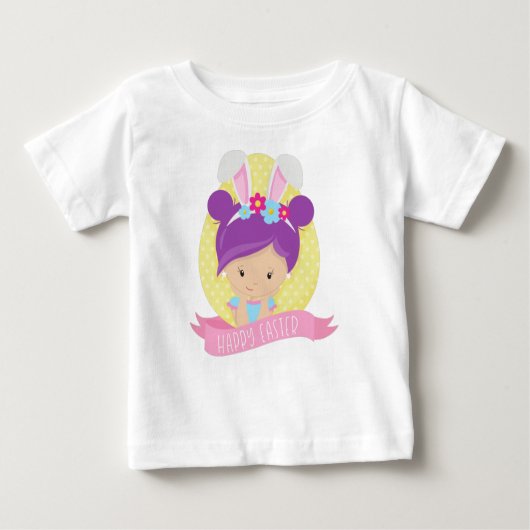 T-shirt Pour Bébé Fille de Pâques, Oeuf de Pâques, Cheveux pourpres, (Devant)