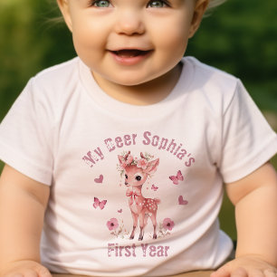 T-shirt Pour Bébé Fille Des Cerfs Et Papillons Floraux Premier Anniv