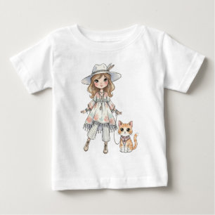 T-shirt Pour Bébé Fille élégante se promenant avec son chat