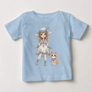 T-shirt Pour Bébé Fille élégante se promenant avec son chat