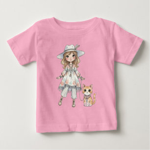 T-shirt Pour Bébé Fille élégante se promenant avec son chat